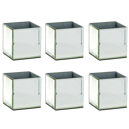 Set of Six Silver Mirrored Glass Square Table Vases