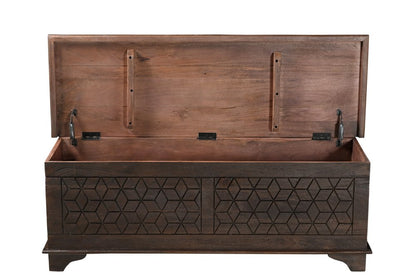 52" Brown Solid Wood Geometric Storage Ottoman