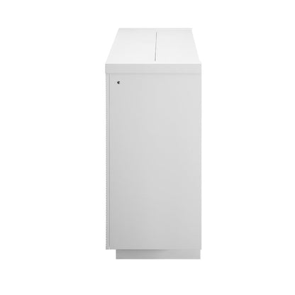 76" White Ribbed Wood Electric Storage Cabinet TV Fireplace With LED And Speaker