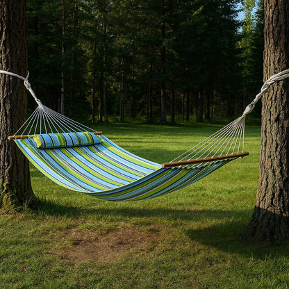 Aqua And Lime Green Striped Double Hammock