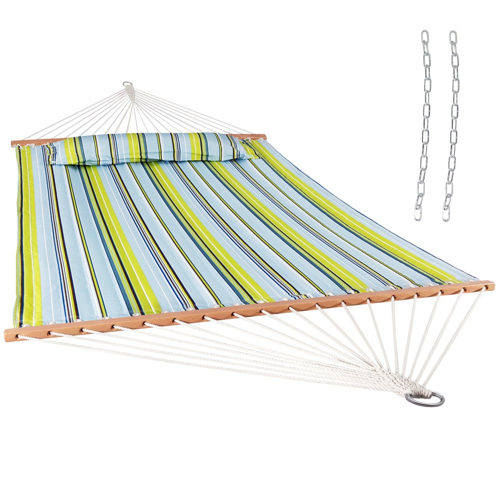 Aqua And Lime Green Striped Double Hammock