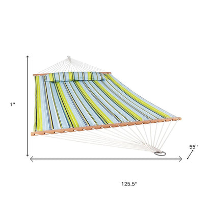 Aqua And Lime Green Striped Double Hammock