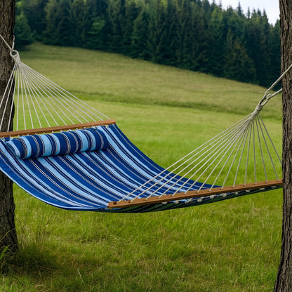 Light Blue And Dark Blue Striped Double Hammock