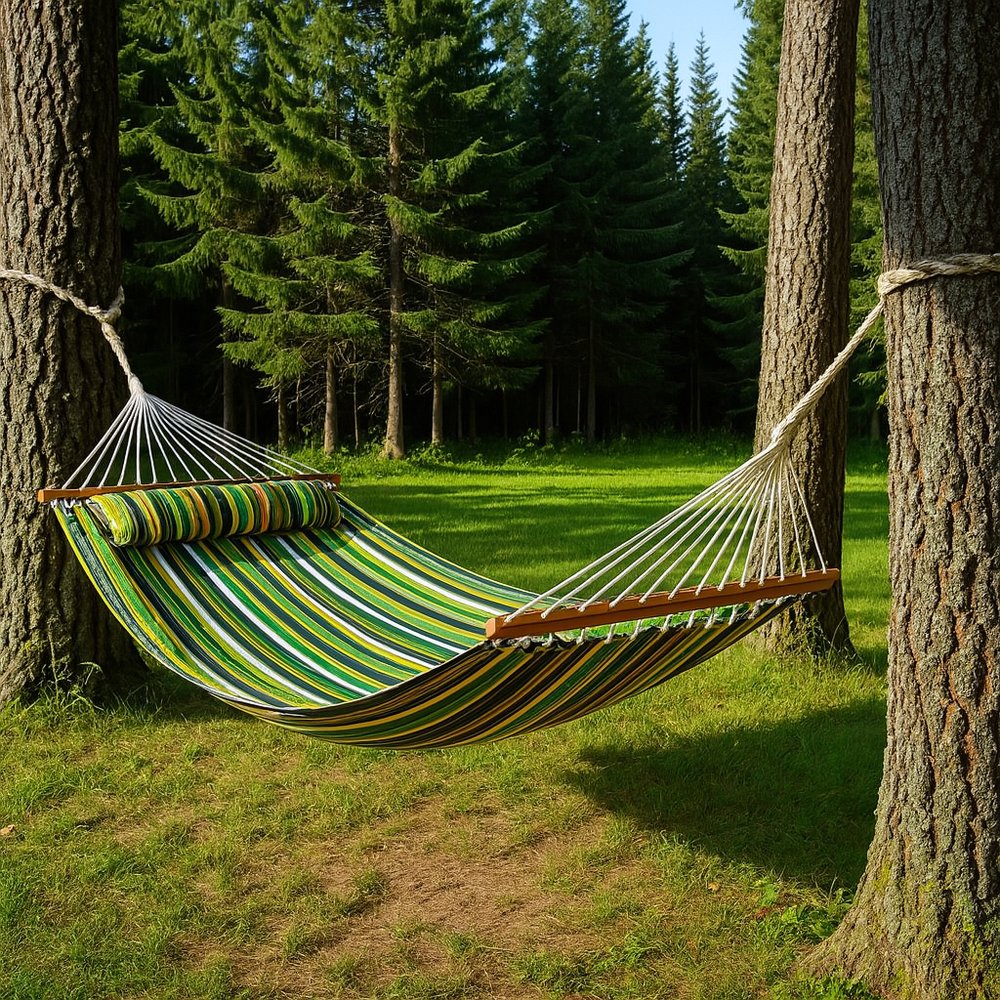 Green And Yellow Striped Double Hammock