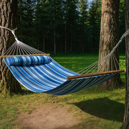Light Blue And Dark Blue Striped Double Hammock
