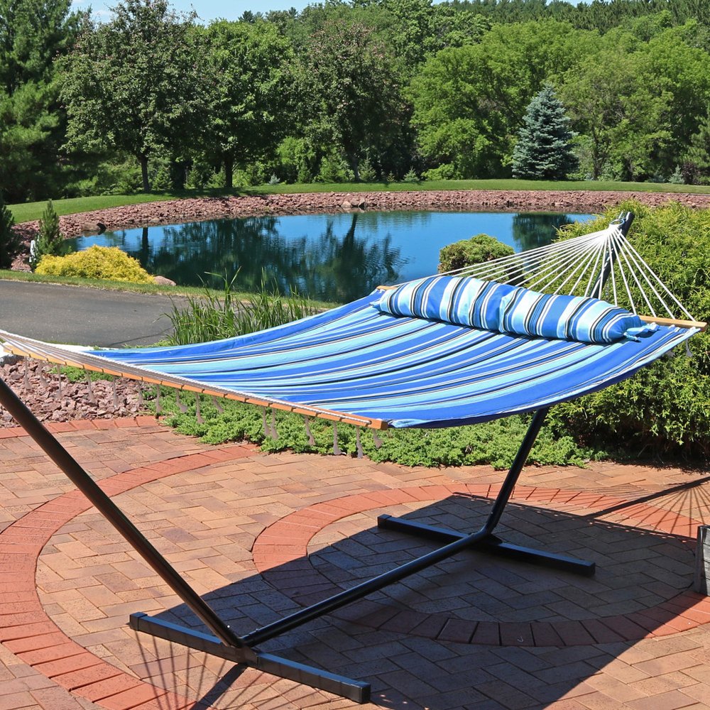 Light Blue And Dark Blue Striped Double Hammock