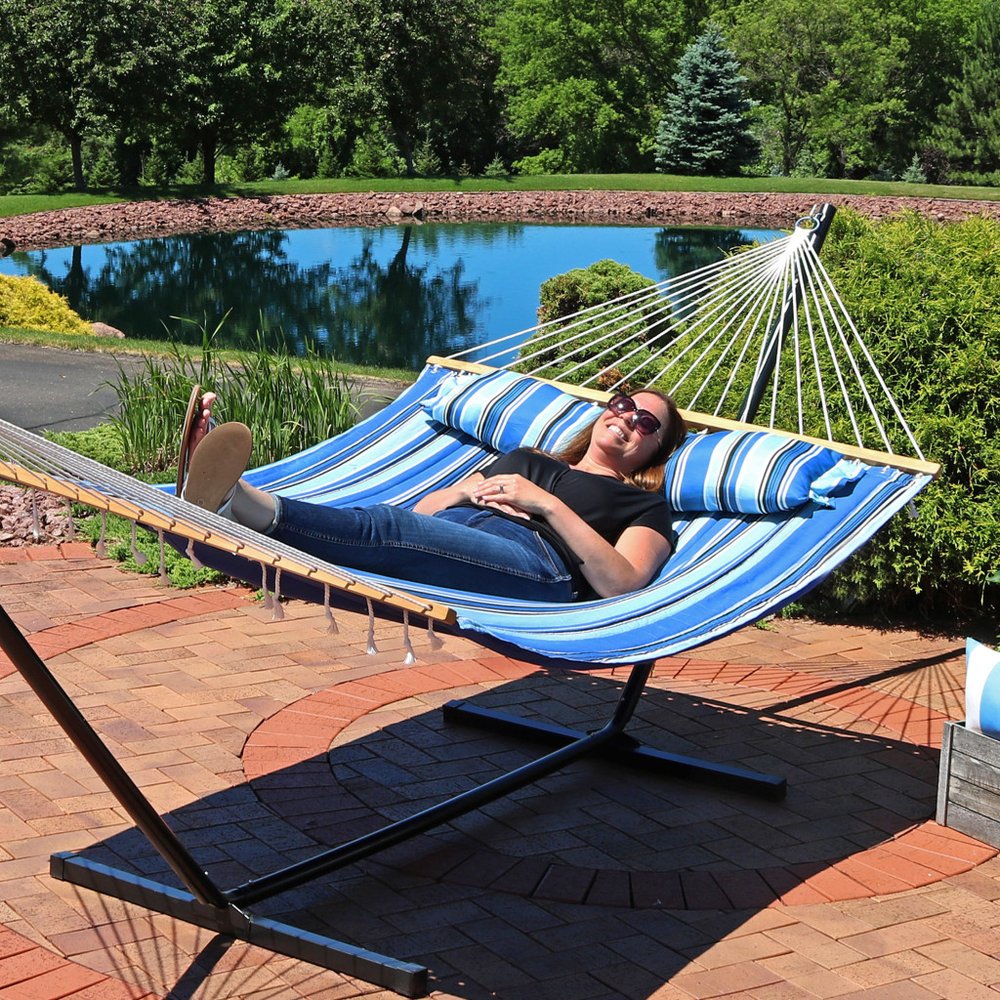 Light Blue And Dark Blue Striped Double Hammock