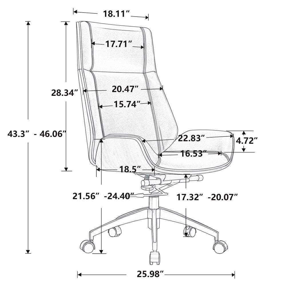 Black Rosewood and Silver Adjustable Height Swivel Rolling Executive Office Chair