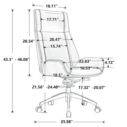 Black Rosewood and Silver Adjustable Height Swivel Rolling Executive Office Chair