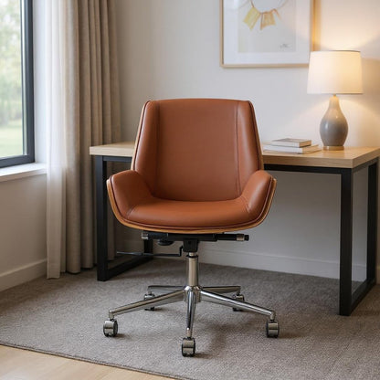 Brown Rosewood and Silver Adjustable Height Swivel Rolling Conference Office Chair