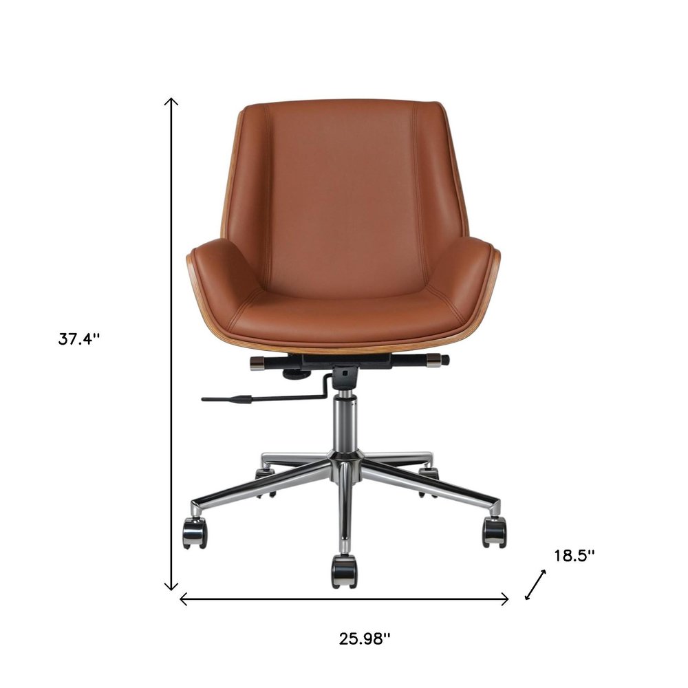 Brown Rosewood and Silver Adjustable Height Swivel Rolling Conference Office Chair