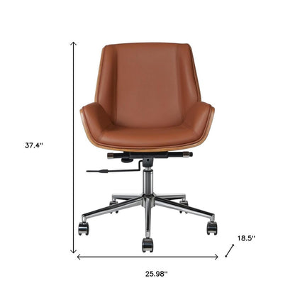 Brown Rosewood and Silver Adjustable Height Swivel Rolling Conference Office Chair