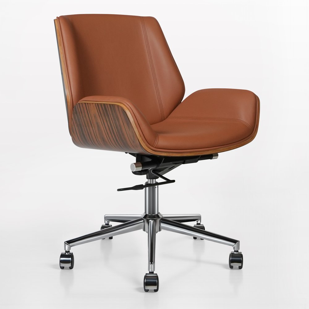 Brown Rosewood and Silver Adjustable Height Swivel Rolling Conference Office Chair