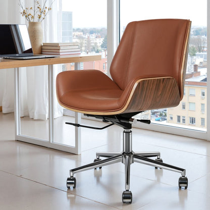 Brown Rosewood and Silver Adjustable Height Swivel Rolling Conference Office Chair