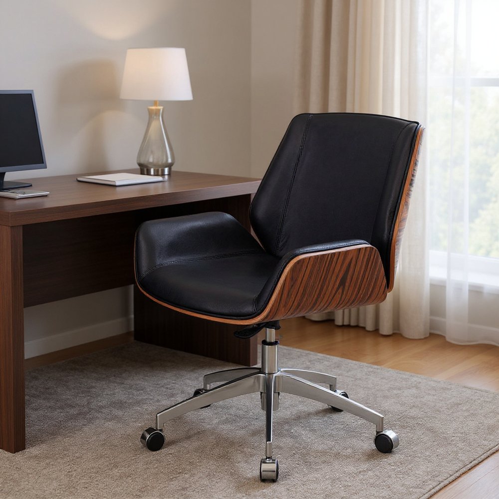 Black Rosewood and Silver Adjustable Height Swivel Rolling Conference Office Chair