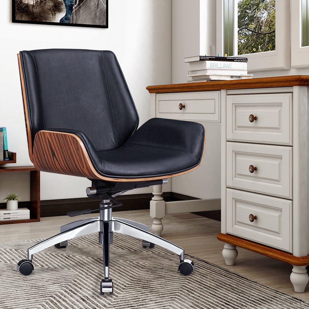 Black Rosewood and Silver Adjustable Height Swivel Rolling Conference Office Chair