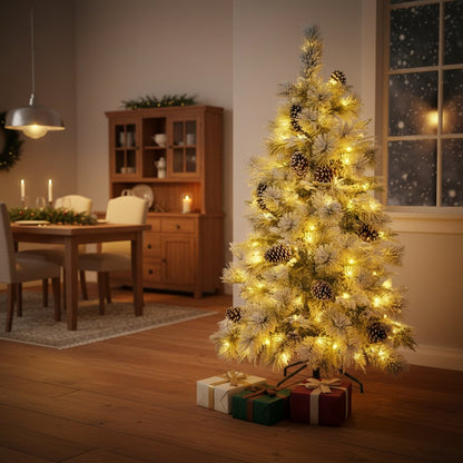 4' Pre Lit Extra Full Frosted Pine Christmas Tree With Decorations