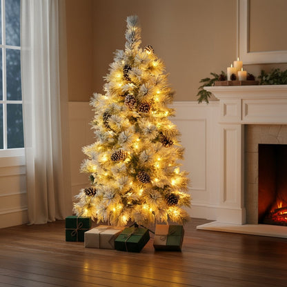 4' Pre Lit Extra Full Frosted Pine Christmas Tree With Decorations