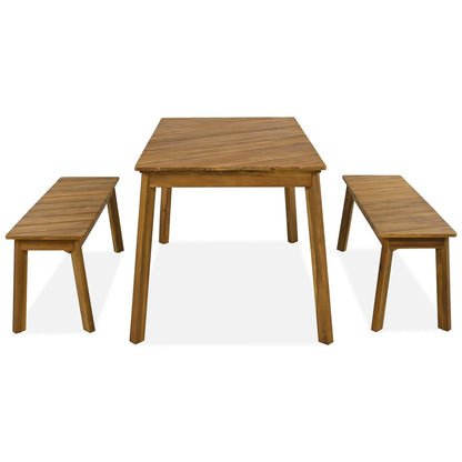 Three Piece Natural Solid Wood Outdoor Patio Set With Table