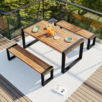 Three Piece Natural Solid Wood Outdoor Patio Set With Table