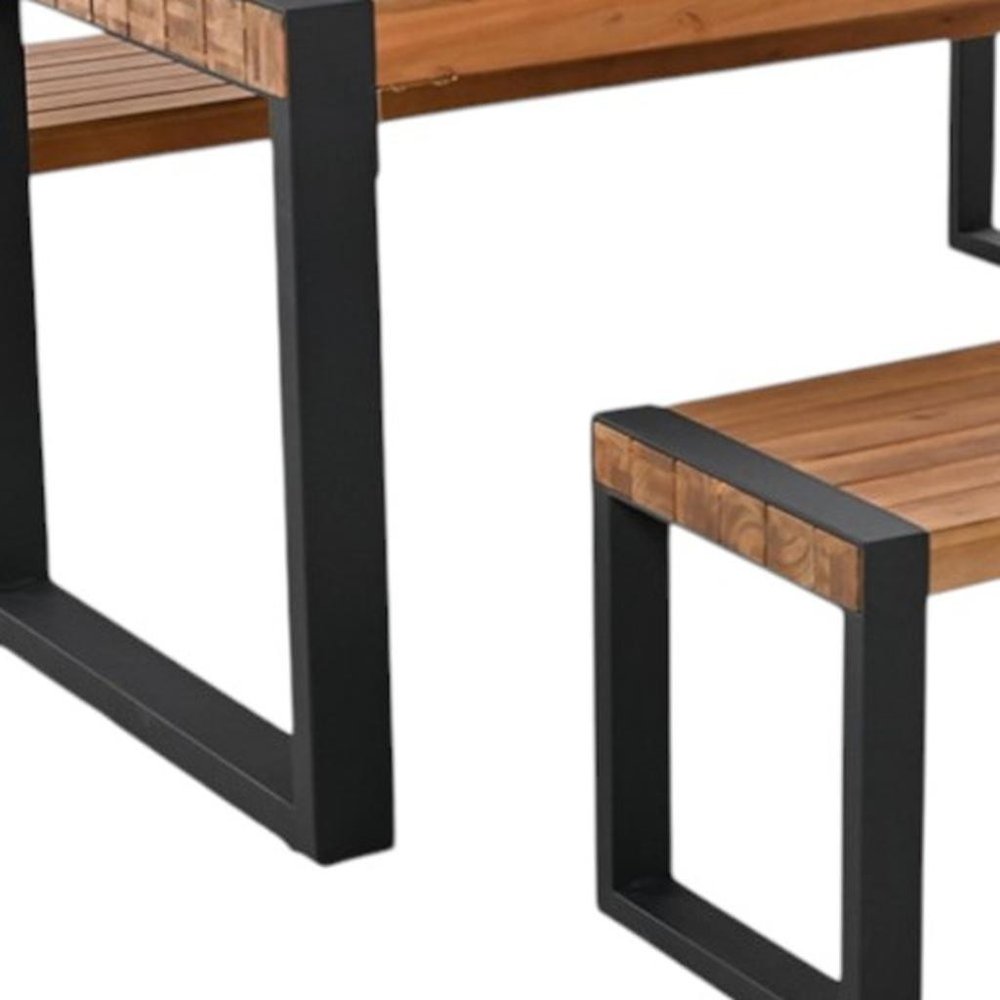 Three Piece Natural Solid Wood Outdoor Patio Set With Table