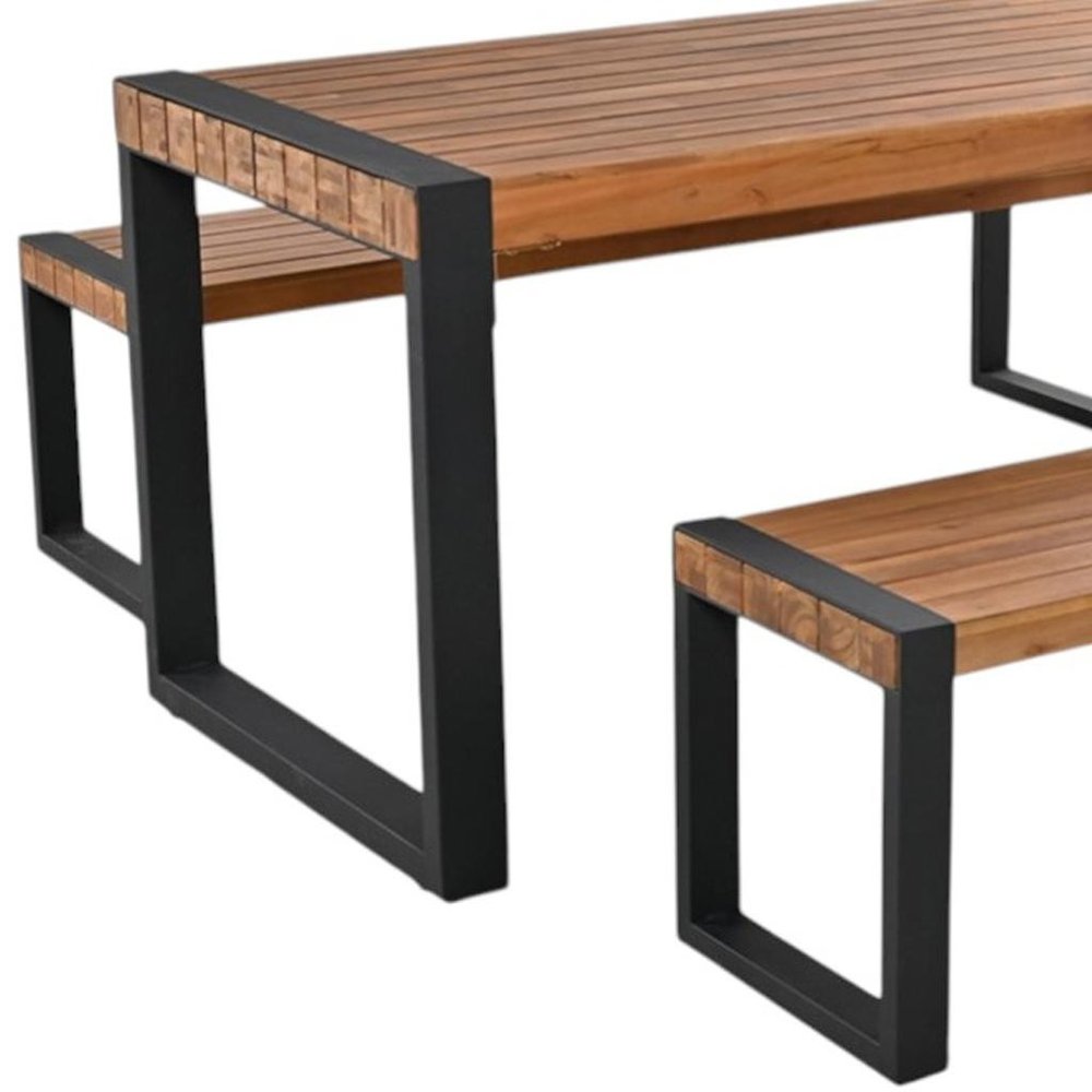 Three Piece Natural Solid Wood Outdoor Patio Set With Table