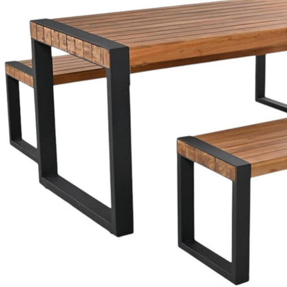 Three Piece Natural Solid Wood Outdoor Patio Set With Table