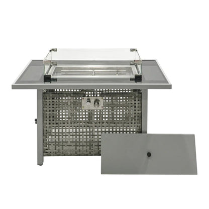 60000 BTU 45" Gray And Black Steel And Wicker Propane Fire Pit Table With Cover