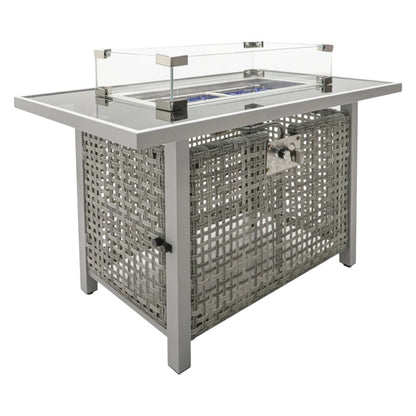 60000 BTU 45" Gray And Black Steel And Wicker Propane Fire Pit Table With Cover