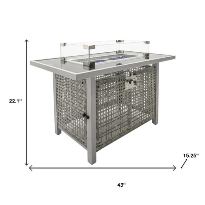 60000 BTU 45" Gray And Black Steel And Wicker Propane Fire Pit Table With Cover