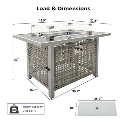 60000 BTU 45" Gray And Black Steel And Wicker Propane Fire Pit Table With Cover