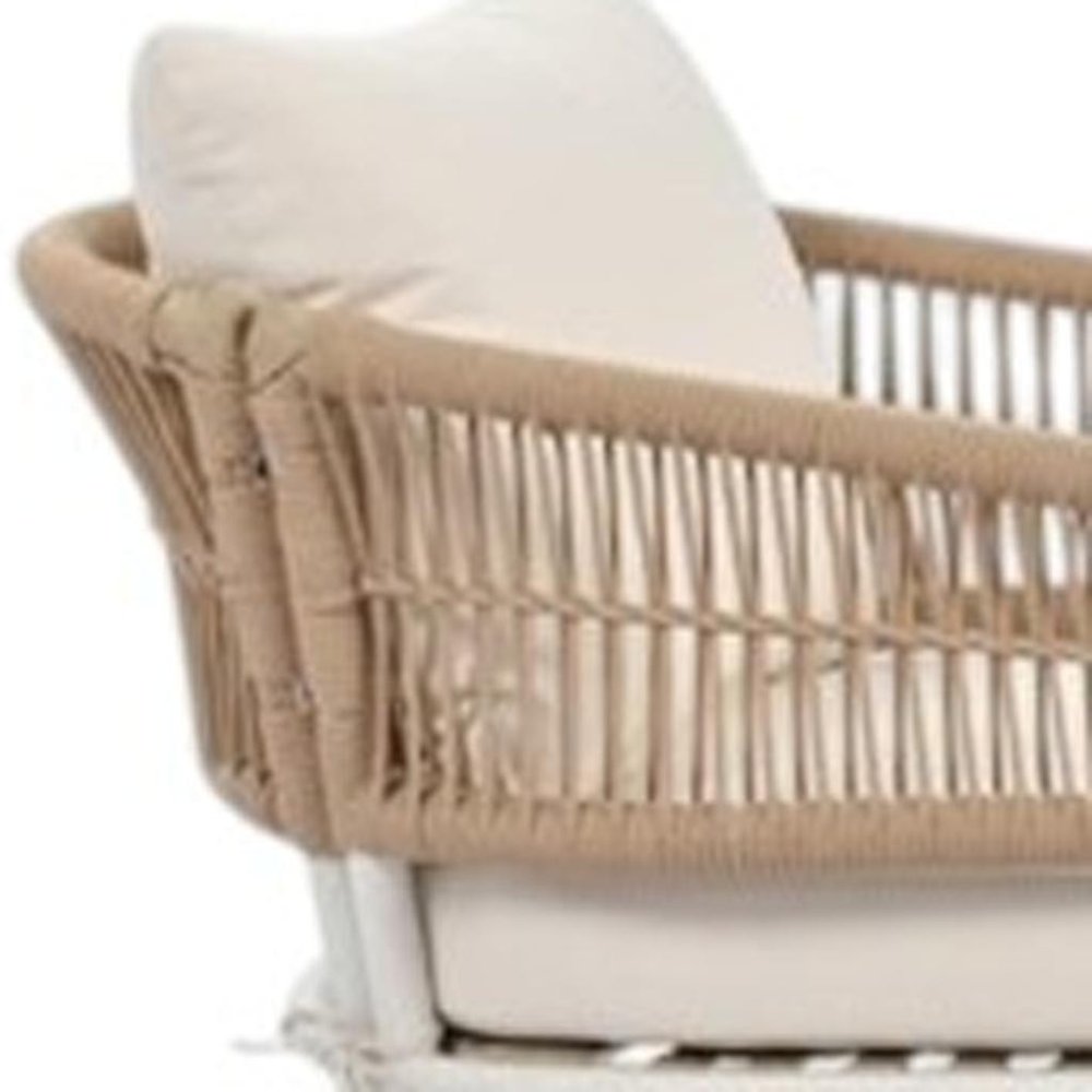 Six Piece White and Beige Metal Upholstered Cushions Sofa Seating Group With Table