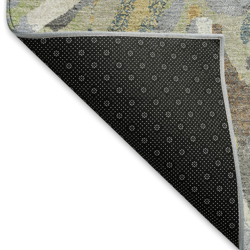 9' X 12' Wheat Ivory And Gray Floral Washable Indoor Outdoor Area Rug