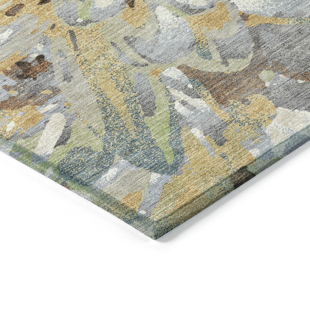 9' X 12' Wheat Ivory And Gray Floral Washable Indoor Outdoor Area Rug