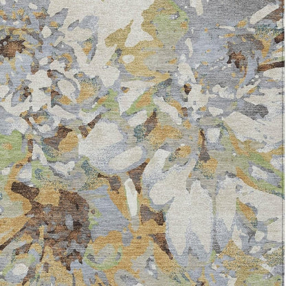 9' X 12' Wheat Ivory And Gray Floral Washable Indoor Outdoor Area Rug