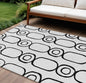 9' X 12' White And Black Geometric Washable Indoor Outdoor Area Rug