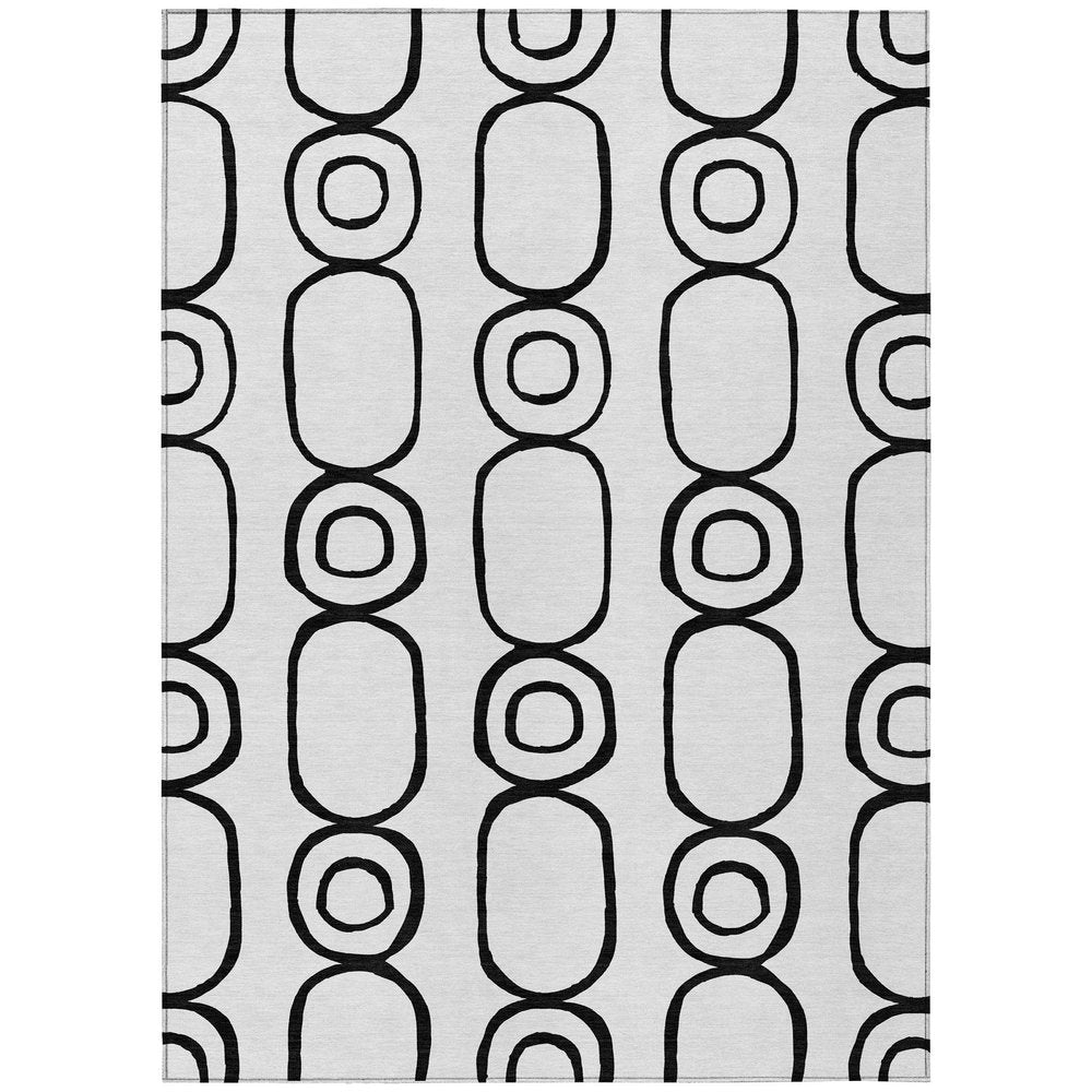 9' X 12' White And Black Geometric Washable Indoor Outdoor Area Rug