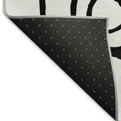 9' X 12' White And Black Geometric Washable Indoor Outdoor Area Rug