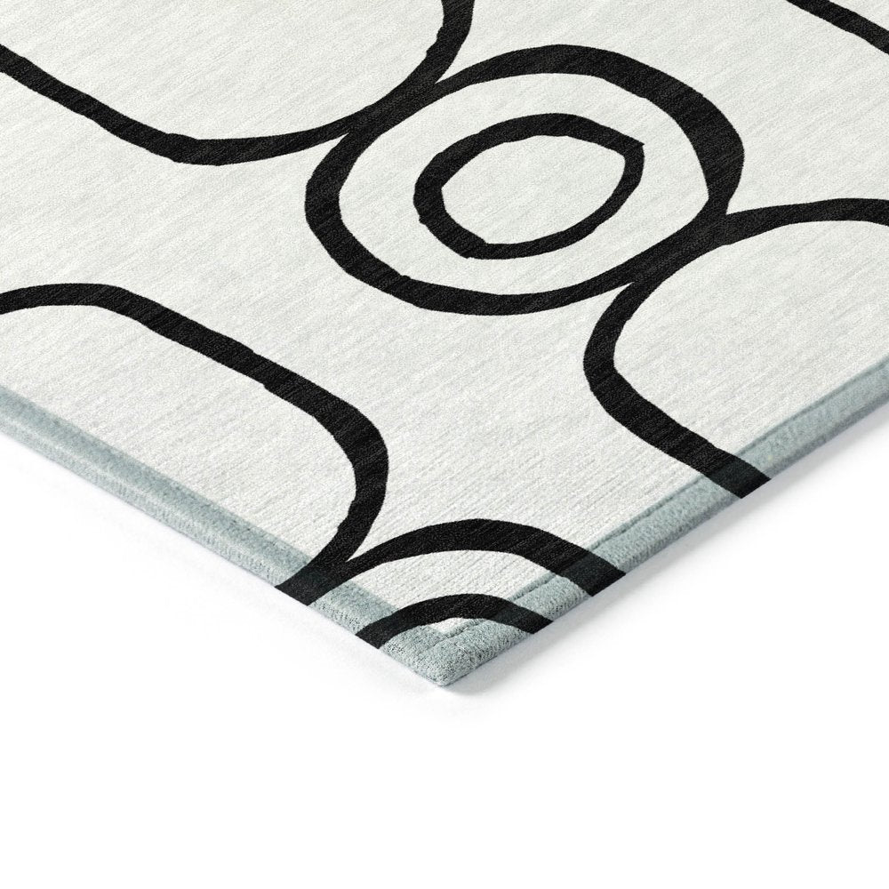 9' X 12' White And Black Geometric Washable Indoor Outdoor Area Rug