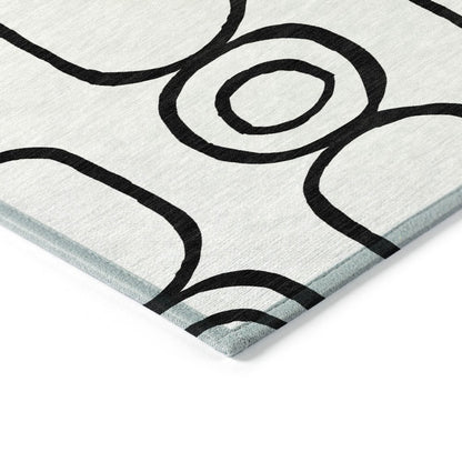 9' X 12' White And Black Geometric Washable Indoor Outdoor Area Rug