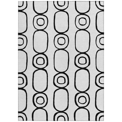9' X 12' White And Black Geometric Washable Indoor Outdoor Area Rug