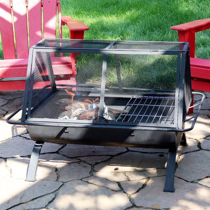 36" Black Steel Wood Burning Rectangular Fire pit With Cover