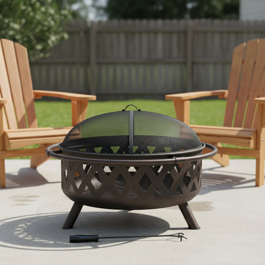 36" Black Steel Wood Burning Round Fire pit With Cover