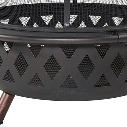 36" Black Steel Wood Burning Round Fire pit With Cover