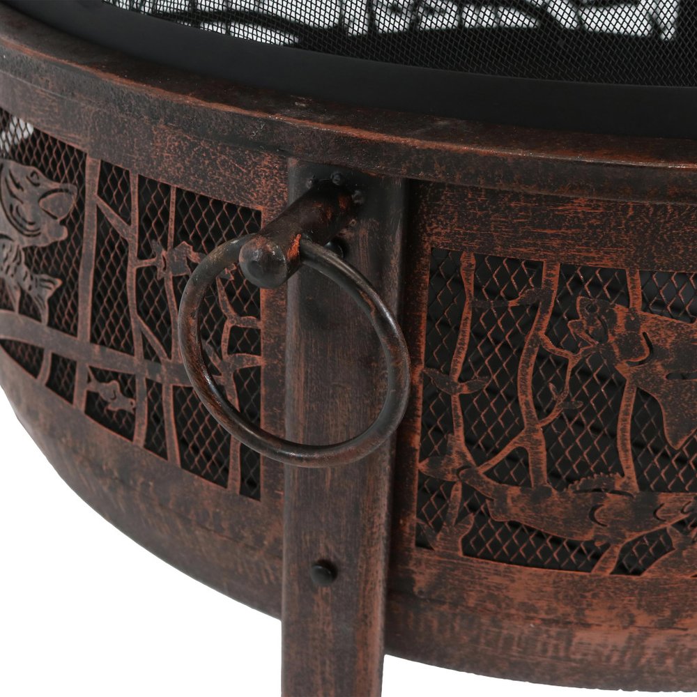 34" Bronze Steel Wood Burning Round Fire pit With Cover