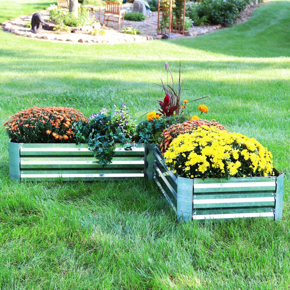 12" X 60" Silver Steel L Shape Raised Garden Bed