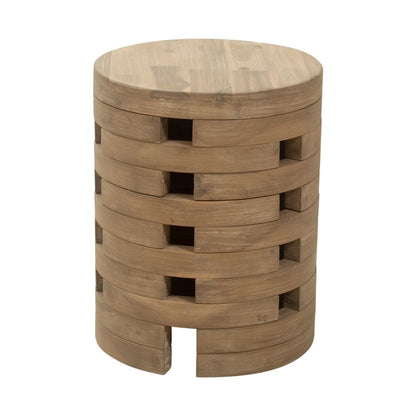 14" Natural Solid Wood Round Outdoor Side Table