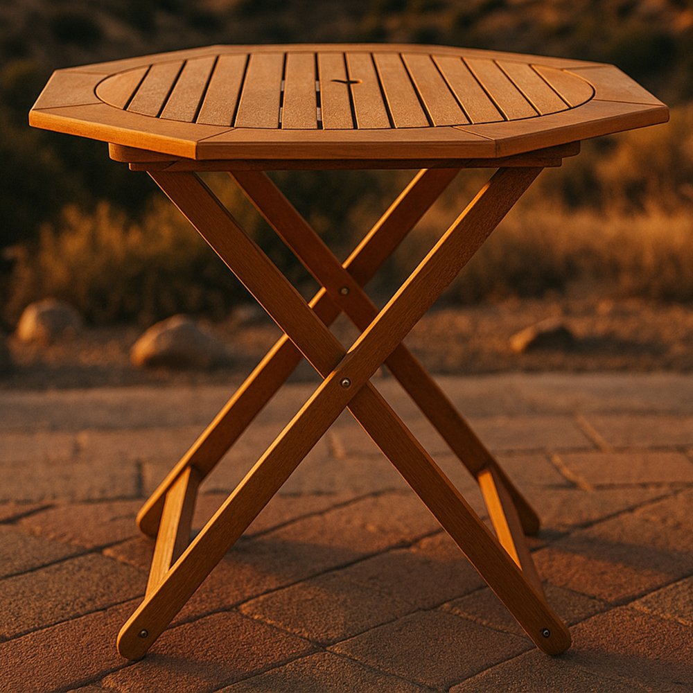 36" Brown Octagonal Solid Wood Folding Outdoor Dining Table with Umbrella Hole