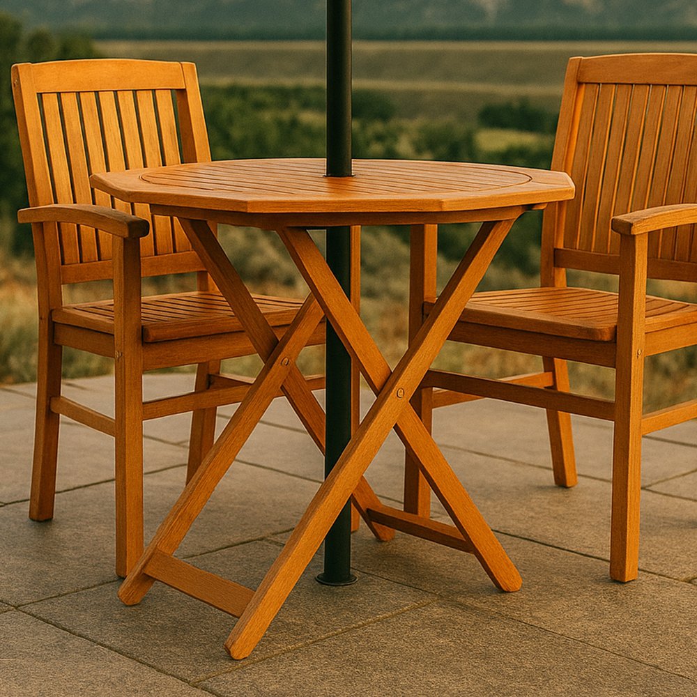 36" Brown Octagonal Solid Wood Folding Outdoor Dining Table with Umbrella Hole