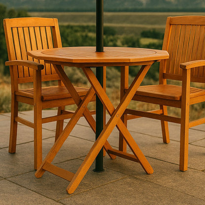 36" Brown Octagonal Solid Wood Folding Outdoor Dining Table with Umbrella Hole
